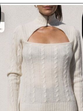 Ganni Cream Cable Knit Cutout Turtleneck Sweater